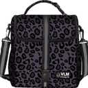 VLM Lunch Bags for Women,Leakproof Insulated Floral Lunch Box with Adjustable Shoulder Strap Reusable Zipper Cooler Tote Bag for Work,Picnic,Camping Leopard-Purple (Medium)
