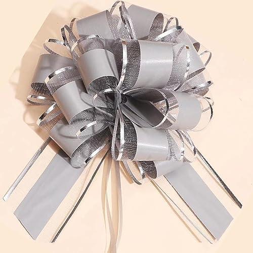 Pack of 6 Pull Bows for Gift Wrapping,Phnom Penh Gift Wrap Pull Bows,for Gift Basket,Gift Bag Box Packaging Decoration, Christmas,Valentine's Day,Birthday,Anniversary,Wedding,Flower Shop Packaging (Grey)