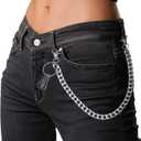 Wallet Chain Hip Hop Punk Pants Chain for Belt Jean Pocket Chains for Men & Women Goth Accessories with Double Buckle