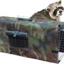 Live Feral Cat Trap Cage with Cover, Heavy Duty Folding Animal Traps Cage for Stray Cats, Large Humane Cat Trap for Raccoon, Squirrel, Skunk, Catch and Release
