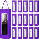 Tioncy 24 Pcs Valentines Day Single Wine Bottle Gift Bag Bulk Wedding Champagne Boxes with Clear Window Handles Reusable Holiday New Year Party Favor (Purple)