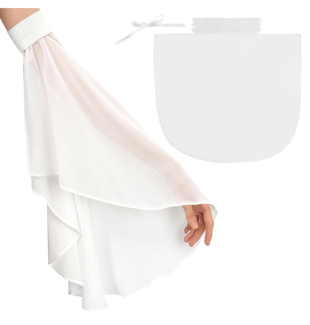 Women Long Tulle Chiffon Gloves, Flowy Detachable Sleeve Top for Costume Dress UV Sun Protection, Set Of 2, White