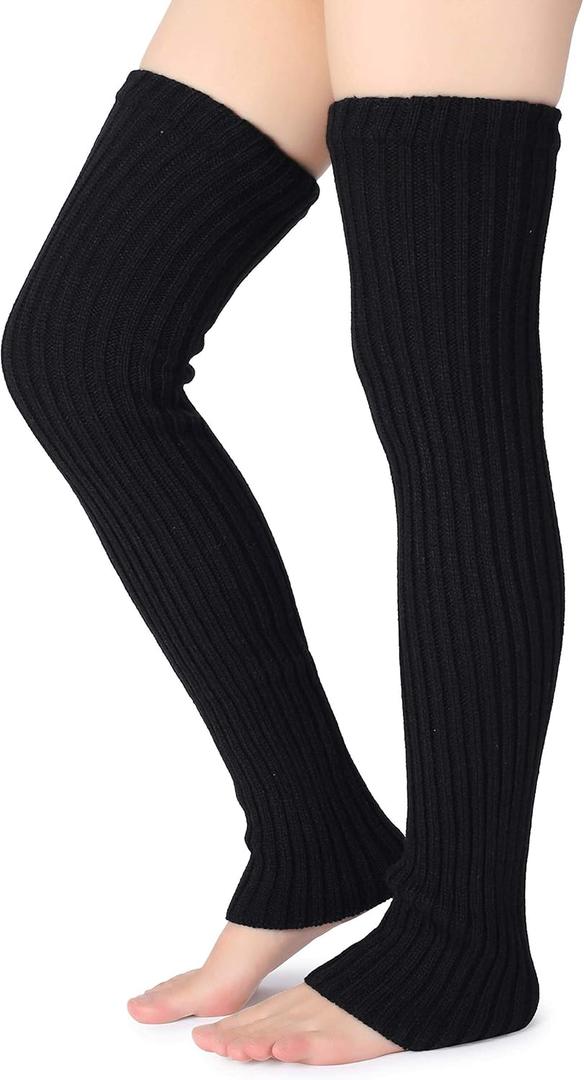 Pareberry Women's Winter Over Knee High Footless Socks Knit Warm Long Leg Warmers (27 Inches, Black)