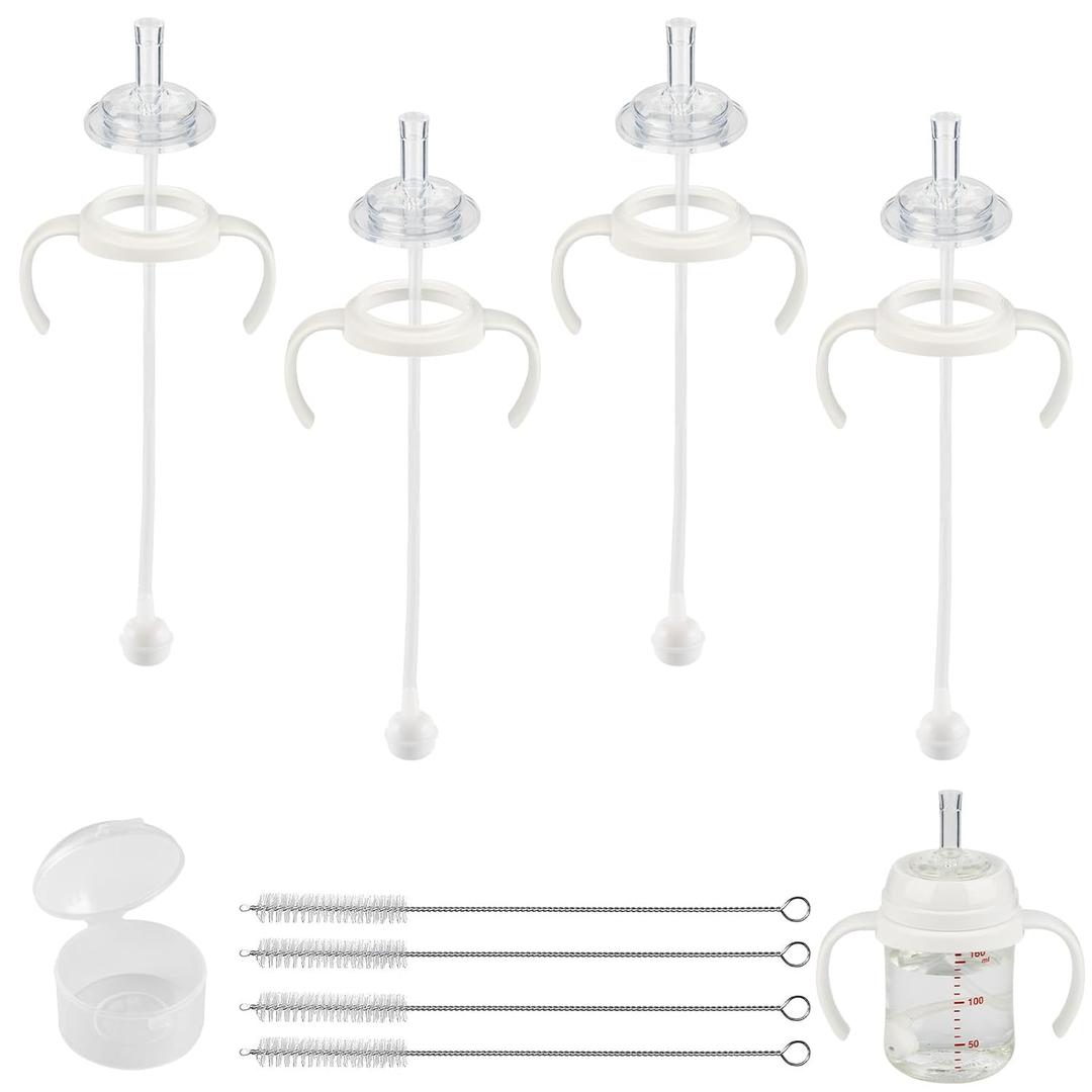 Straw Cup Soft Spout Conversion Kit for Pigeon Baby Bottle, Toddler Transition Kit with Silicone Straw Top Nipple, Weighted Straw, Bottle Handle, Cleaning Brush, 4 Pack, 8m+