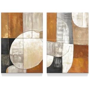 Modern Abstract Wall Art Prints: Contemporary Abstract Color Block Painting Aesthetic Neutral Black Brown Artwork Geometric Canvas Picture for Living Room Bedroom Office 11" x 16" x 2 Panel