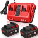 Upgraded 18V 6.0Ah Batteries Replacement for Milwaukee M-18 Battery 2Pack and 1 Charger Combo Set(2-Port) (Black&Red)
