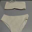 ZAFUL Women's High Cut Bandeau Bikini Set Strapless Solid Color 2 Pieces Bathing Suit Swimsuit (Medium, 7-beige)