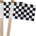TSMD Checkered Black and White Racing Stick Flag Small Mini Hand Held Race Car Flags Party Decorations, 5x8 Inch, 12 Pack