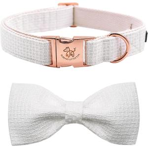 Elegant little tail Dog Collar with Bow - White Adjustable Dog Collar Bow Cotton Durable Bowtie Collar Gift Pet Dog Collar for Large Dogs (Large (Pack of 1))