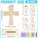 Blueweenly 12 Pack Christmas DIY Wood Cross Painting Crafts Kit for Kids Sunday School Vacation Bible Supplies Coloring Christian Religious Crafts with 12 Watercolor Pens for Art Party Decoration