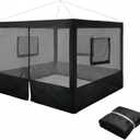4 Pcs Food Booth Canopy Walls (10' x 10' Sidewalls, no Frame & Canopy), Breathable Food Tent Sidewalls with Zipper Door & Service Windows for Outdoor Vendor Booth, Block Tiny Creature & Dust