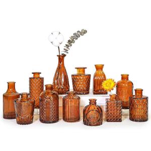 Glass Bud Vases Set of 12, Small Dark Brown Flower Vases in Bulk
