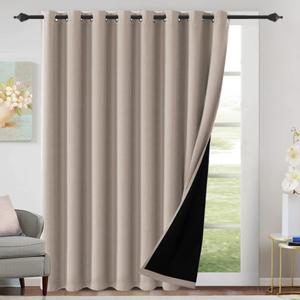 H.VERSAILTEX Patio Door Curtain 100% Blackout Sliding Door Curtains Thermal Insulated, Extra Wide Window Curtain Grommet Black Out Curtains 84 inch Long, W100 x L84 inch - Natural Sand