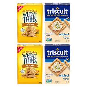 Triscuit Original Whole Grain Wheat Vegan Crackers and Wheat Thins Original Whole Grain Wheat Snacks Variety Pack, 4 Boxes, Best By 12 JUL 2024