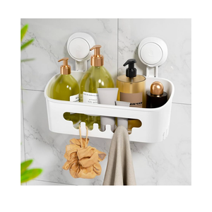 LEVERLOC Shower Caddy Suction Cup, Shower Organizer Removable Bathroom Shelf, Storage Suction Powerful Max Hold 22lbs Bathroom Caddy Waterproof Holder, White