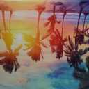 DZL Art S75569 Canvas Wall Art Palm Trees Silhouettes On Tropical Beach At Sunset Beach Seascape Painting Nature Pictures for Living Room Home Office Wall Decor Artwork, 36"L x 24"W