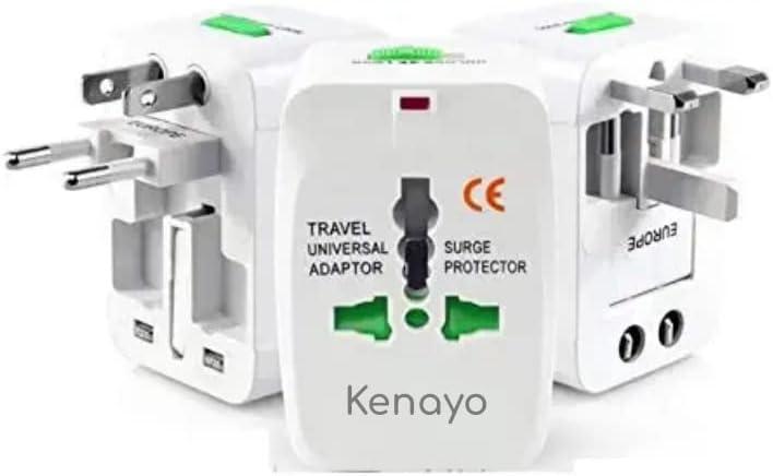 Kenayo Worldwide Universal Power Adapter, All-in-One International Travel Plug Converter for USA, EU, UK, France, Italy, Australia, India - Portable Wall Charger Plug