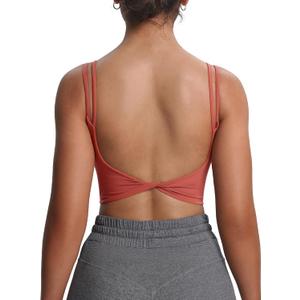 Aoxjox Women's Workout Sports Bras Fitness Yoga Crop Tank Metamorph Twist Back Cami Rust Red Medium