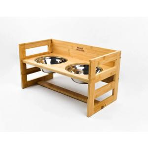 Adjustable Elevated Pet Bowls  3 Height Raised Bamboo Stand with 2 Thick 24oz Stainless Steel Bowls, Non-Slip Feeder for Cats & Small-Medium Dogs