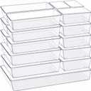 Criusia Drawer Organizer, 18 Pack Large Clear Plastic Kitchen Drawer Organizers Set, 6 Size Versatile Bathroom and Vanity Drawer Organizer Trays, Storage Bins for Makeup, Bedroom, Kitchen Utensils