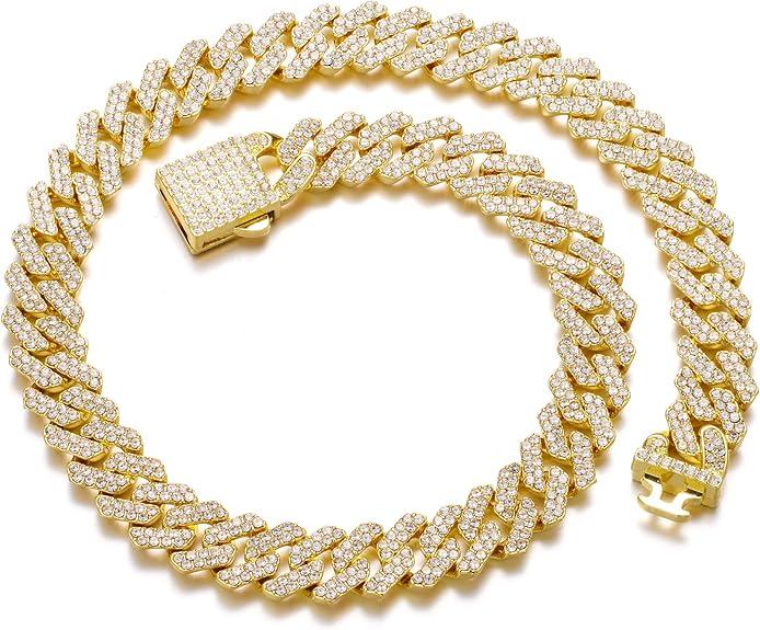 HIPBLING Cuban Link Chain for Women Diamond Miami Cuban Choker Necklace 12mm Pink Crystal Iced Out Chain Bling Hip Hop Jewelry for Womens Gift