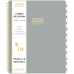 Planner 2026 - Planner/Calendar 2026, JAN 2026 - DEC 2026, 2026 Planner Weekly and Monthly with Tabs, 8" x 10" - Grey