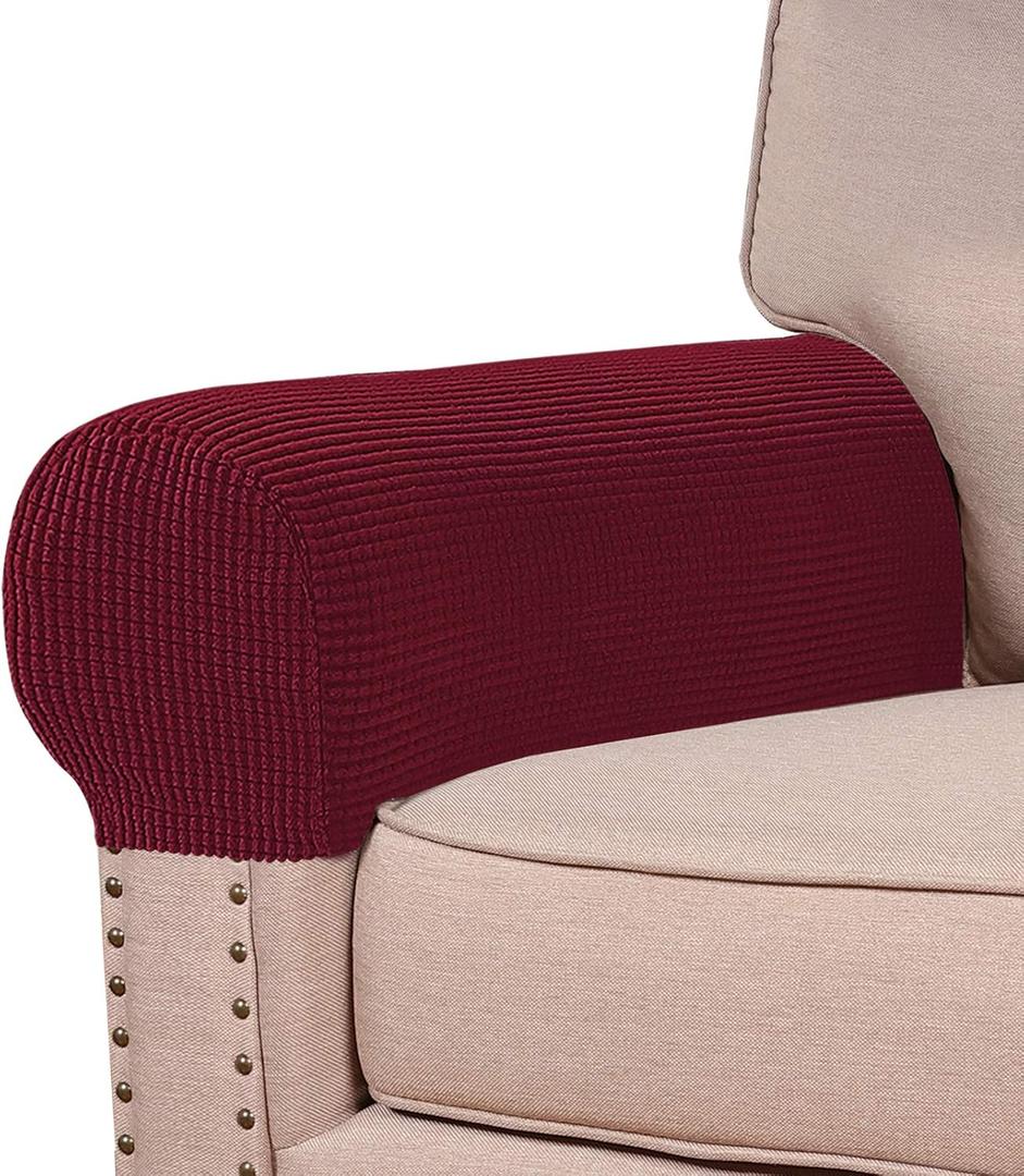 Turquoize Stretch Armrest Covers for Chairs and Sofas Couch Arm Covers for Sofa Spandex Jacquard Armrest Cover Anti-Slip Furniture Protector Armchair Slipcovers for Recliner Set of 4, Burgundy