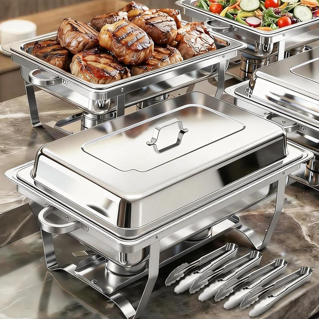 4 Pack Chafing Dishes for Buffet 9QT, Chafing Dish Buffet Set Rectangular with 4 Serving Tongs, Full Size Chafing Pan, Buffet Server Warmer Parties New Year, Chafers and Buffets Warmers Sets