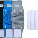 Teamoy Belly Bands for Male Dogs with Removable Pads, Reusable Washable Puppy Dog Diaper Wraps(Pack of 3), S (Gray+black+blue(white Lining))