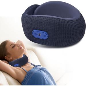 Travel Pillow with Heat, Vibration Massage, Portable Rechargeable Adjustable Airplane Neck Pillow, with Headrest Support for Head, Neck, and Chin for Pain Relief at Home, Car, Office, Travel