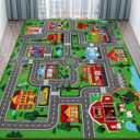 Kids Rug Car Carpet 78.7"x59", Car Rug for Kids Room Playroom Bedroom, Non-Slip Town City Road Map Rugs, Track Car Mat for Kids Boys Girls (78.7X59Inch,Green)