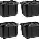 IRIS USA 12 Gallon Heavy Duty Truck Bed Toolbox Storage Tote Bins with Lids, 4 Pack - Made in USA, Tough Snap On Lockable Lid Stackable Industrial Rugged Tubs, Garage Organization Box - Black