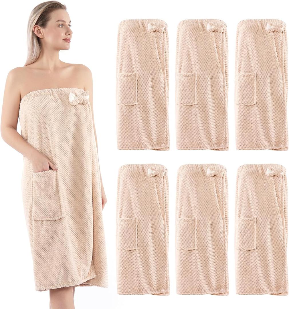 6 Pcs Spa Robe Bath wrap Towels for Women Waffle Spa Wraps with Pocket Adjustable Closure Lightweight Towel Wraps for Bath Shower (Taupe, Medium)