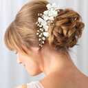 Bridal White Hair Accessories Elegant Ceramic Flower Pearl Hair Piece with Comb for Wedding Party