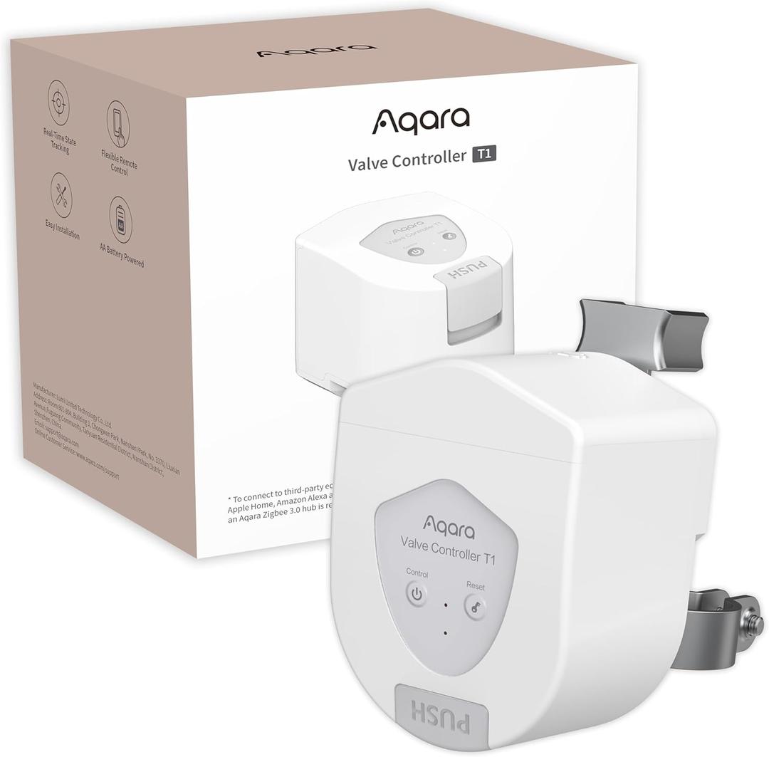Aqara Smart Valve Controller T1, Matter Over Bridge,Requires Aqara Zigbee 3.0 Hub, Combined with Water Leak Detectors for Home, Supports App Remote Control Shutoff, Supports HomeKit, Alexa, Google