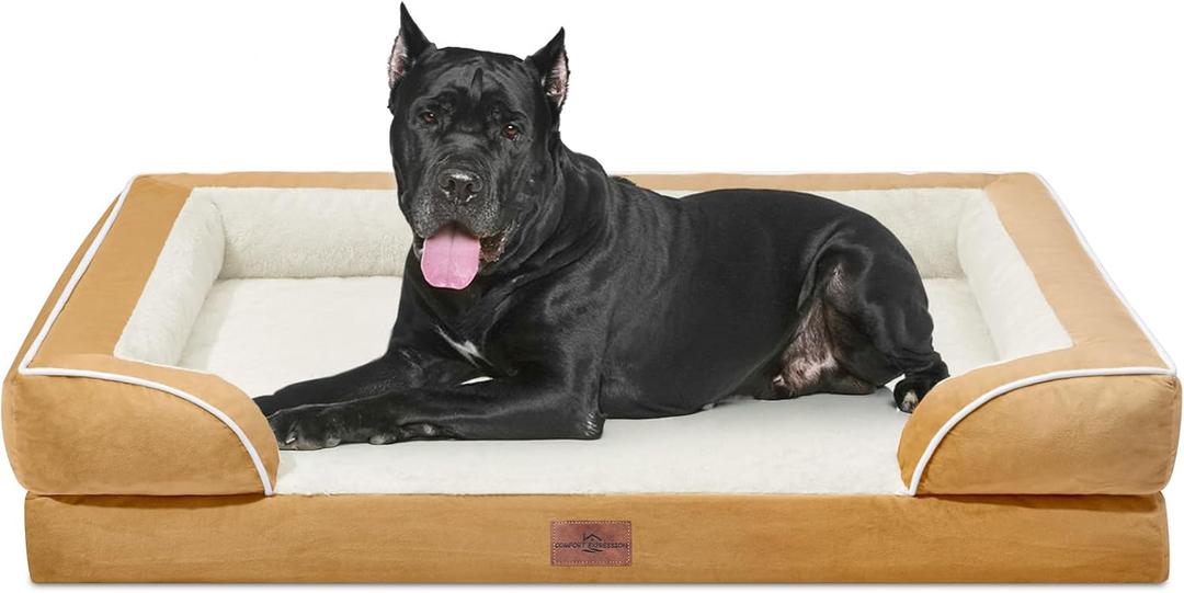 Comfort Expression XXL Orthopedic Dog Bed, Waterproof Dog Beds for Extra Large Dogs, Washable Pet Sofa Couch with Removable Cover & Non-Slip Bottom (XX-Large, Khaki) (53.0"L x 42.0"W x 9.5"Th)