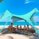 Beach Tent Sun Shelter & Portable Beach Canopy UPF50+ Uv Protection, Beach Shade Canopy/Cabana with 8 Sandbags, 4 Stability Poles, Sand Shovel Ground Pegs for Outdoor Camping