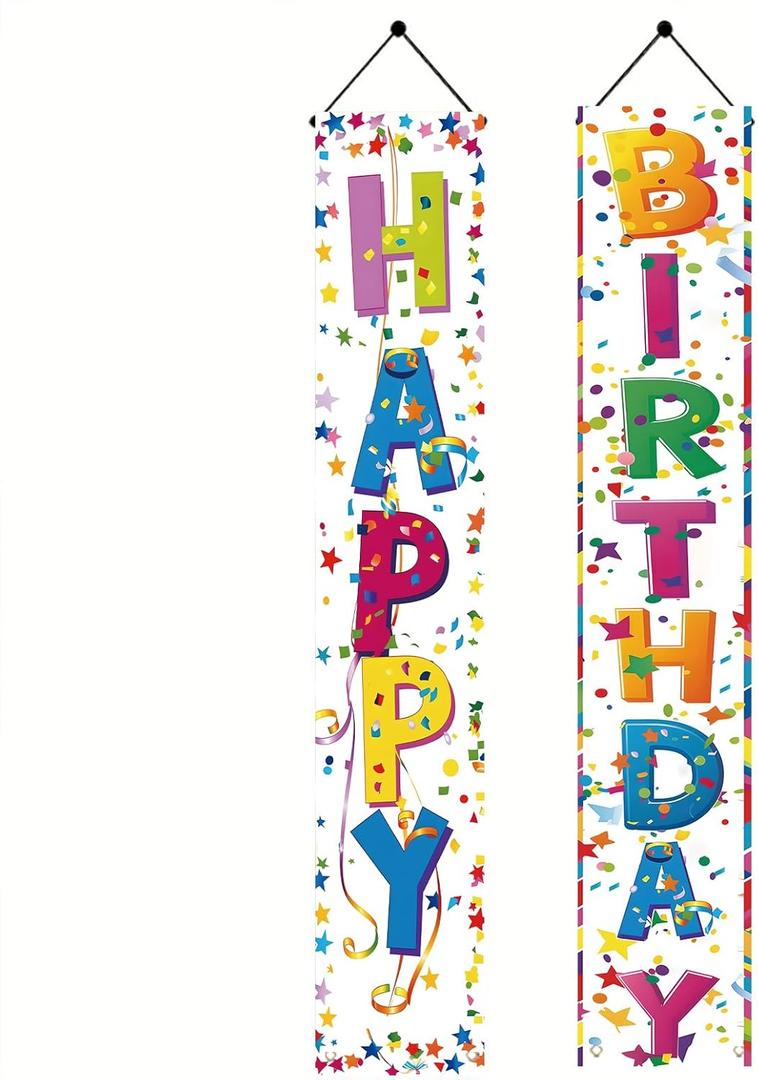 2 Pcs Colorful Happy Birthday Door Banner Happy Birthday Porch Banner Sign Birthday Party Decor Birthday Hanging Decoration for Girls Boys Party Supplies