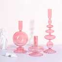 Rtteri 3 Pcs Glass Candlestick Holders Glass Candle Holders Groovy Wavy Elegant Taper Candle Stick for Wedding Home Birthday Party Easter St Patricks Day Decoration Windowsill Decor(Pink)