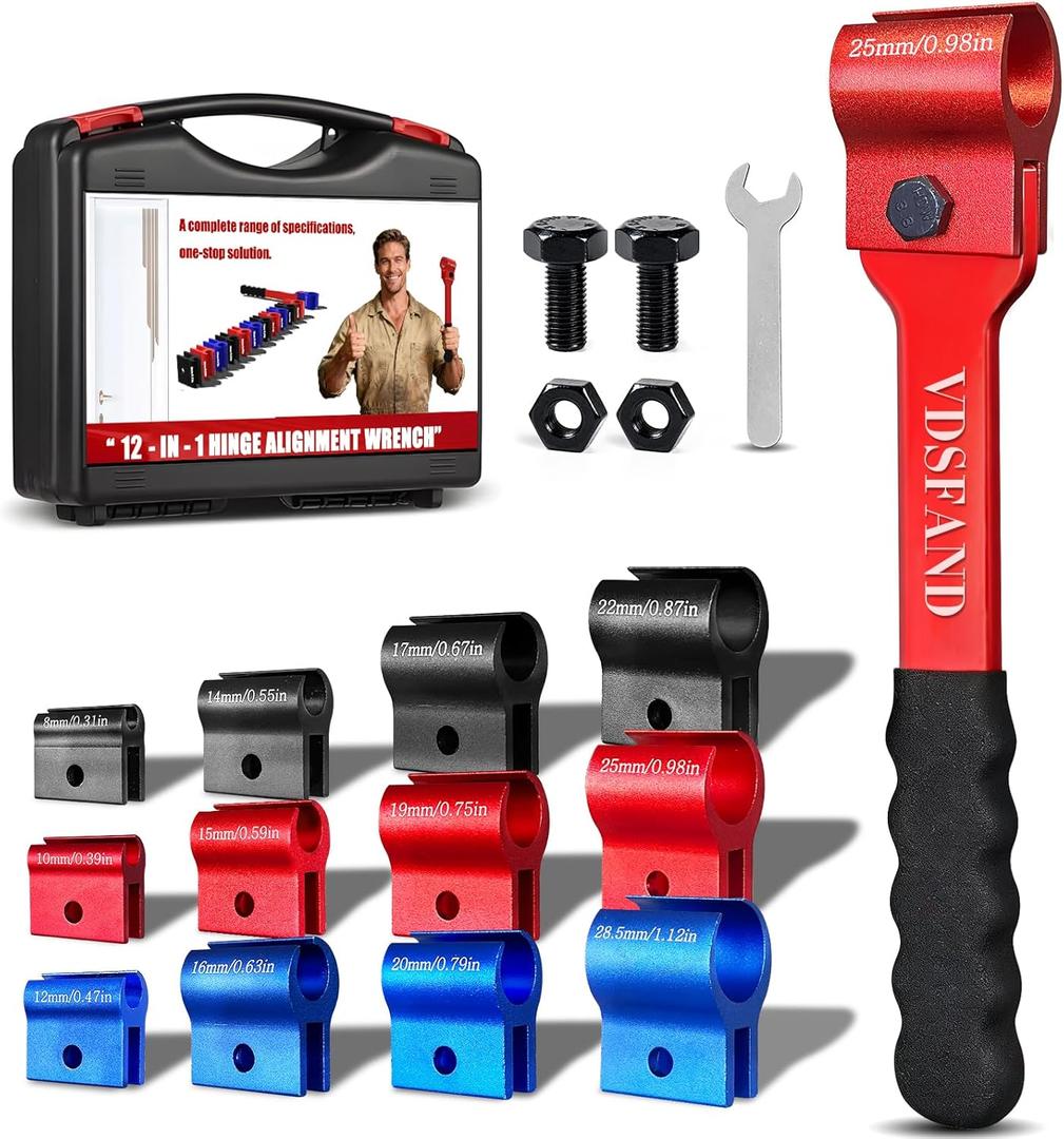 Vdsfand 12 IN 1 Door Hinge Adjustment Tool Multi-Size Hinge Gap Adjusting Wrench Kit Heavy Duty Door Hinge Repair Tool for Residential and Commercial Use (13 piece set, Medium)