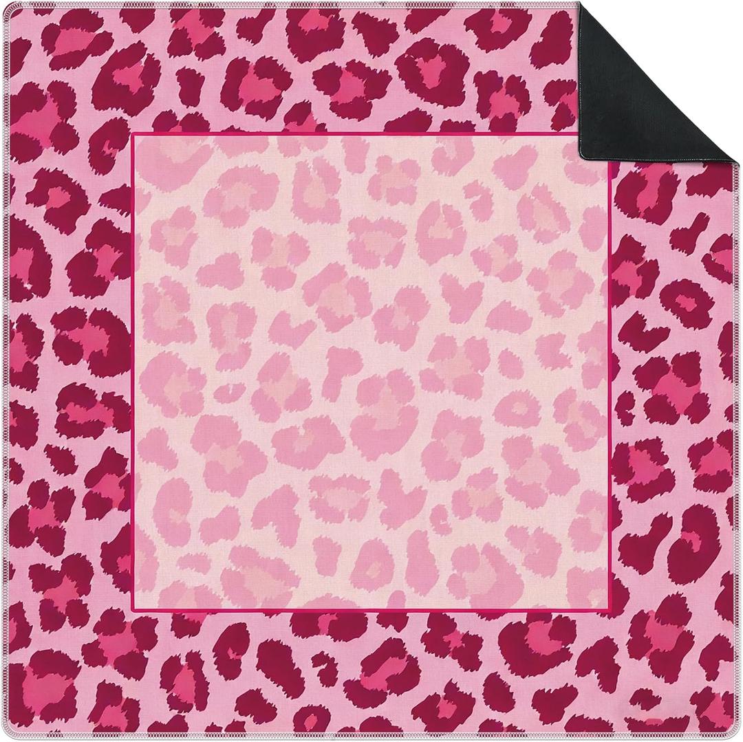 Leopard Print Mahjong Mat for Table 31.5 x 31.5 in, Trendy Magenta and Pink Animal Print Anti-Slip Mahjong Table Cover Tablecloth for Poker Board Card Tile Game Dominoes