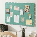 Scalloped Felt Bulletin Board 36 x 24 Inches Foldable Sage Green Pin Cork Board Alternative for Wall, 3' x 2' Trifold Christmas Picture Vision Self Adhesive Bulletin Decorative