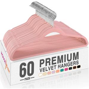 HOUSE DAY Lt Pink Velvet Hangers 60 Pack, Non Slip Clothes Felt Hanger Heavy Duty for Coat, Premium Slim Space Saving Suit Hangers for Closet Organizer, 360 Rotating Silver Hook