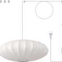20in Plug in Pendant Light Lantern, White Imitation Silk 3-Light