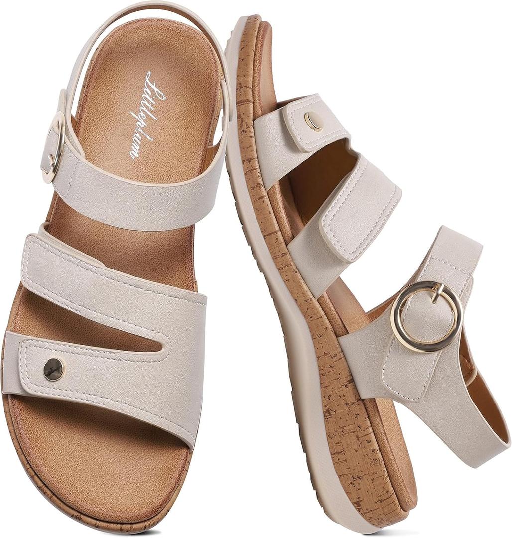 Womens Sandals Arch Support Flat Sandals Adjustable Comfy Orthotic Sandals for Women Summer Walking Shoes for Beach,Travel