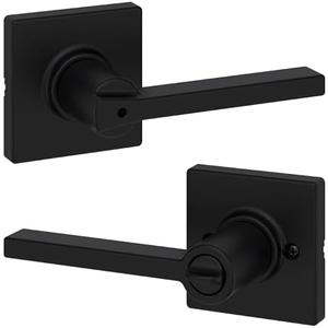 Kwikset Casey Interior Privacy Door Handle with Lock, Door Lever For Bathroom and Bedroom, Matte Black Reversible Keyless Turn Lock, with Microban Protection