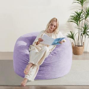 4FT Bean Bag Chair, Soft Bean Bags Chairs for Adults, Giant Memory Foam Filled Beanbag with Washable Cover, Plush Lazy Sofa with Pocket Handle Zipper for Living Room Bedroom Dorm, Purple