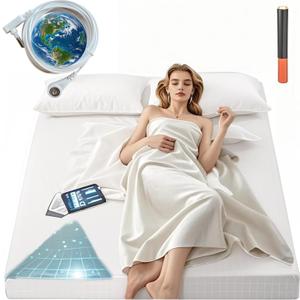 Grounding Sheets King Size, 20% Pure Silver Fiber + 80% Organic Cotton, Grounded Sheet Earth Connected Bedding Fitted Earth Sheets with Cord