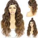SAPPHIREWIGS Brown Headband Wig Loose Body Wave Headband Wig Chocolate Brown with Tips Synthetic Headband Wigs for Women and Girls Daily Party Wear 26 Inch