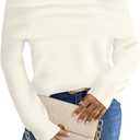 SunnyMelody Womens Off The Shoulder Sexy Sweater Fall 2025 Trendy Ladies Dressy Chunky Ribbed Knit Slim Fit Pullover Tops (Large, White)